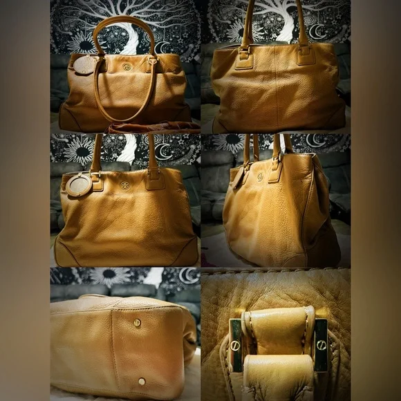 Vintage Y2K Tory Burch Tan soft Leather Tote handbag shoulder bag with scarf - Picture 12 of 17